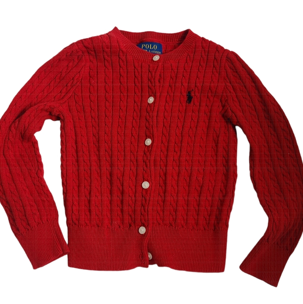 Polo Ralph Lauren Girl's Toddler Red Cable Knit Cardigan | 4/4T